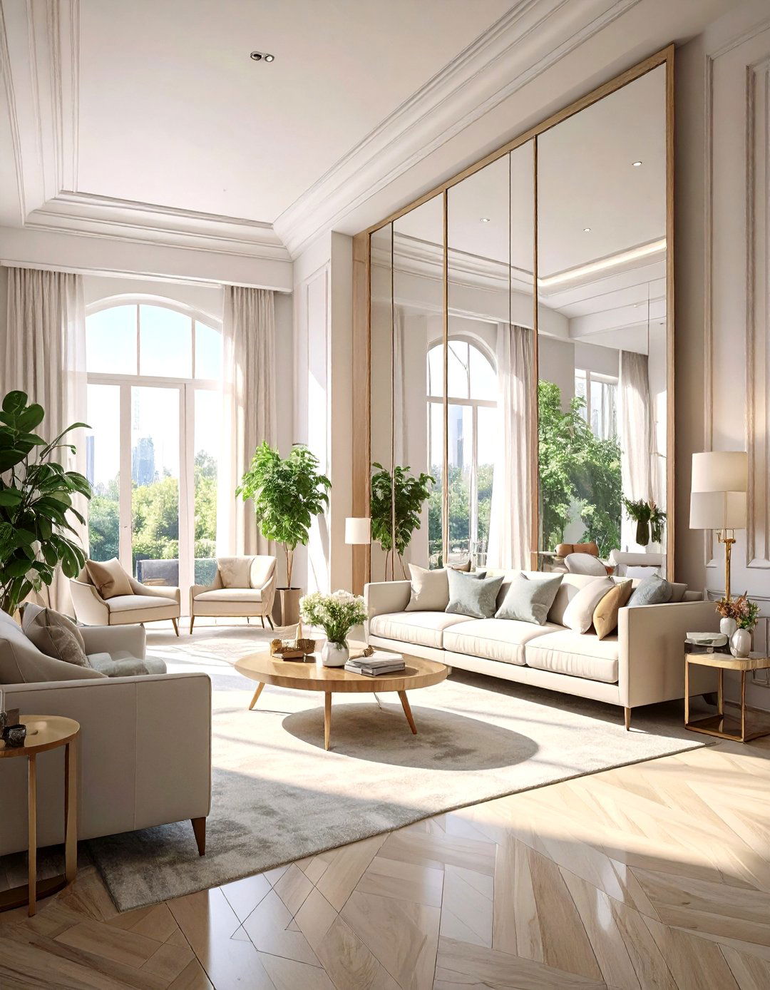 The Mirrored Wall Illusion Long Living Room - 30 long living room ideas