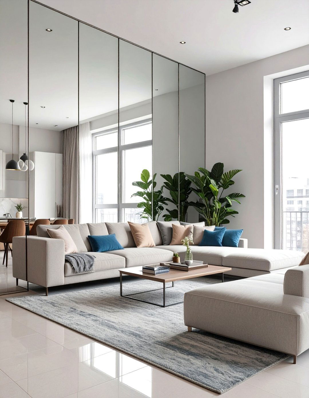 The Mirrored Wall Living Room - 30 extra small apartment living room ideas