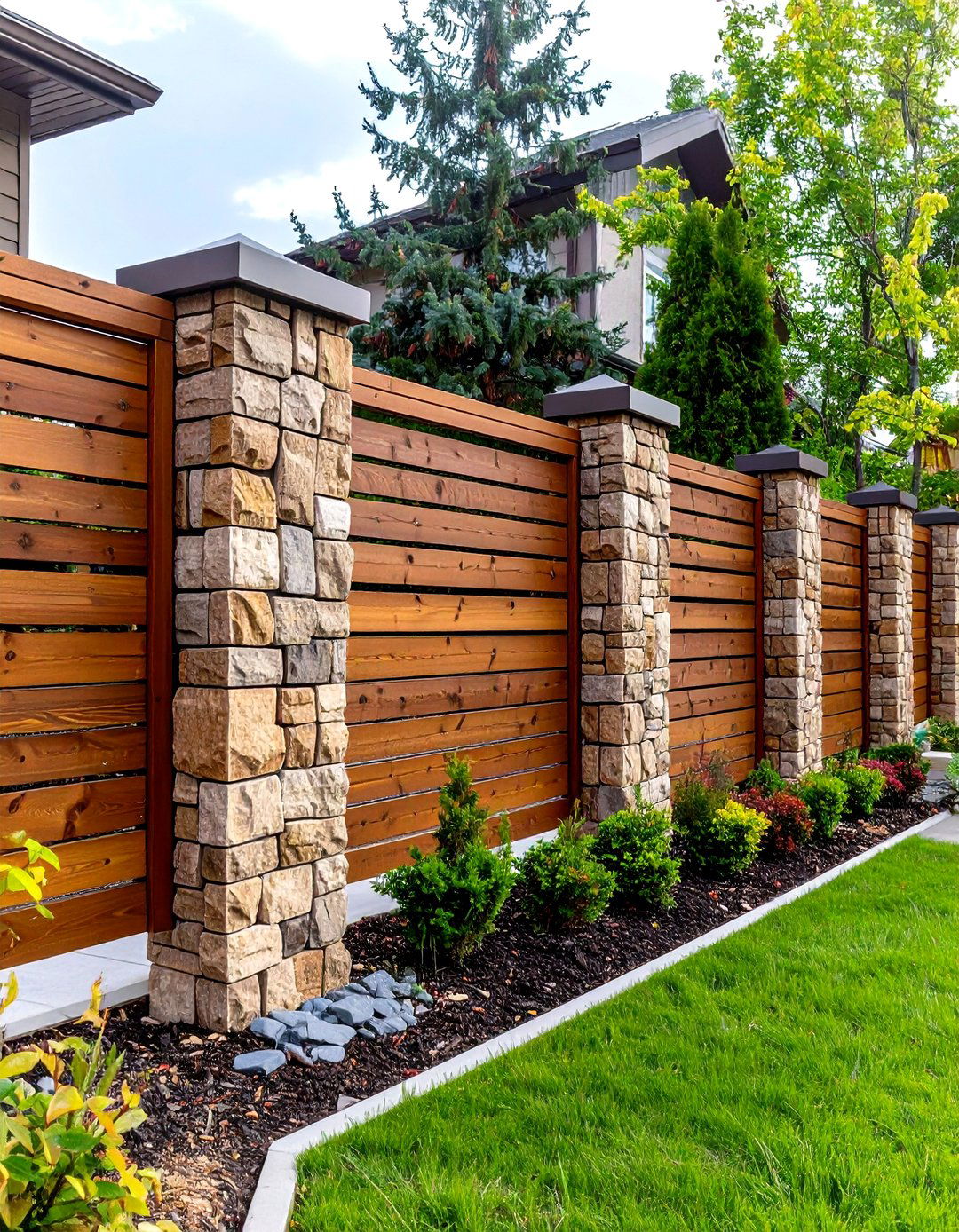 The Mixed Material Fence - 30 fence ideas for backyard