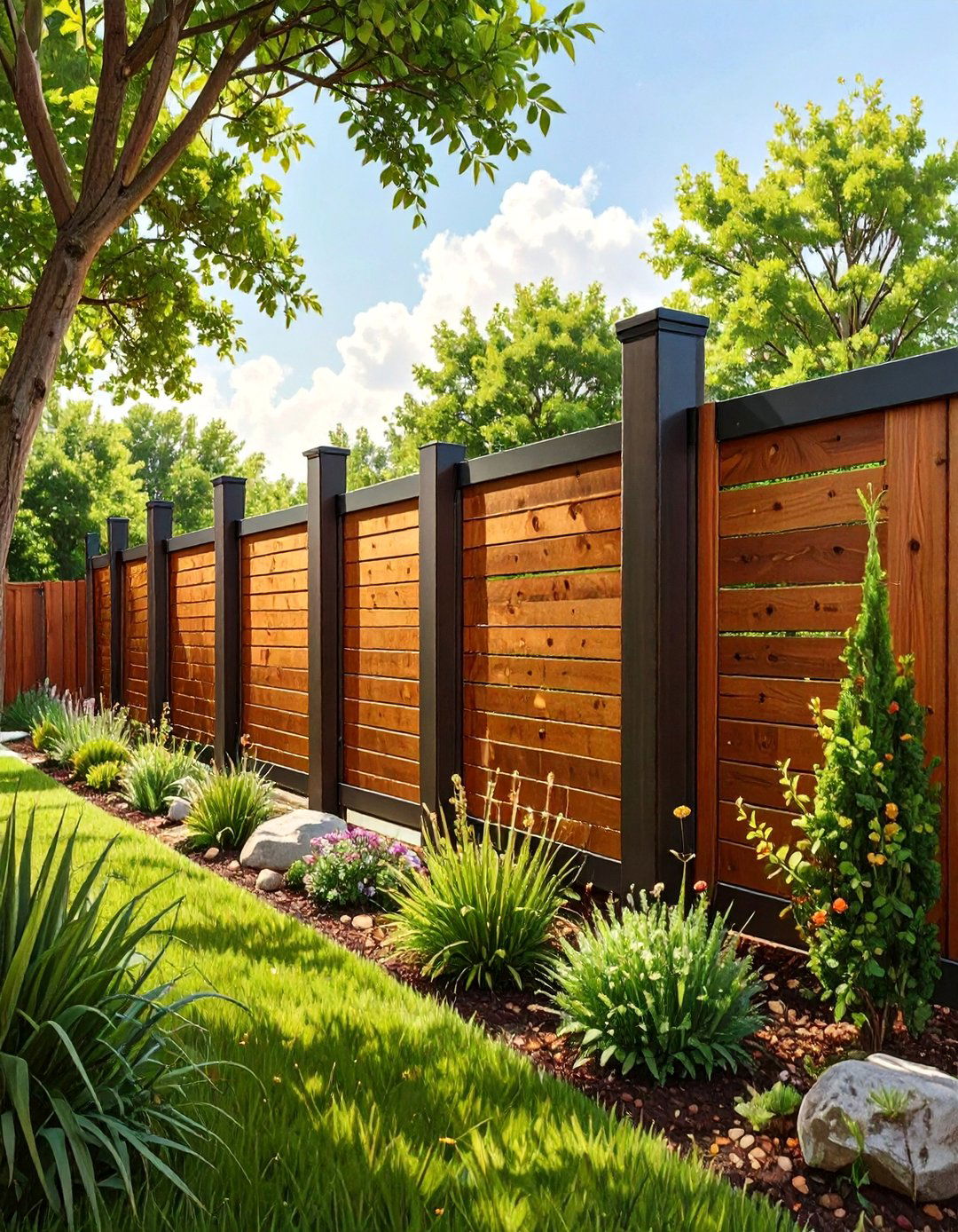 The Mixed Material Fence - 30 backyard privacy fence ideas