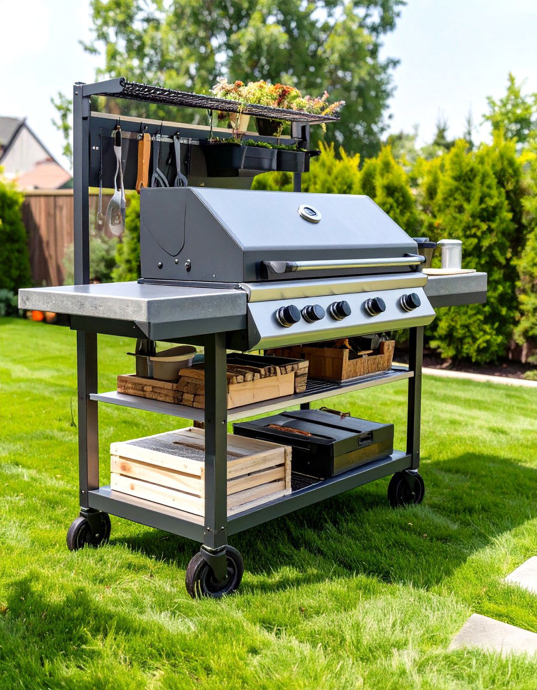 The Mobile Grill Cart Outdoor Kitchen - 30 cheap simple outdoor kitchen ideas