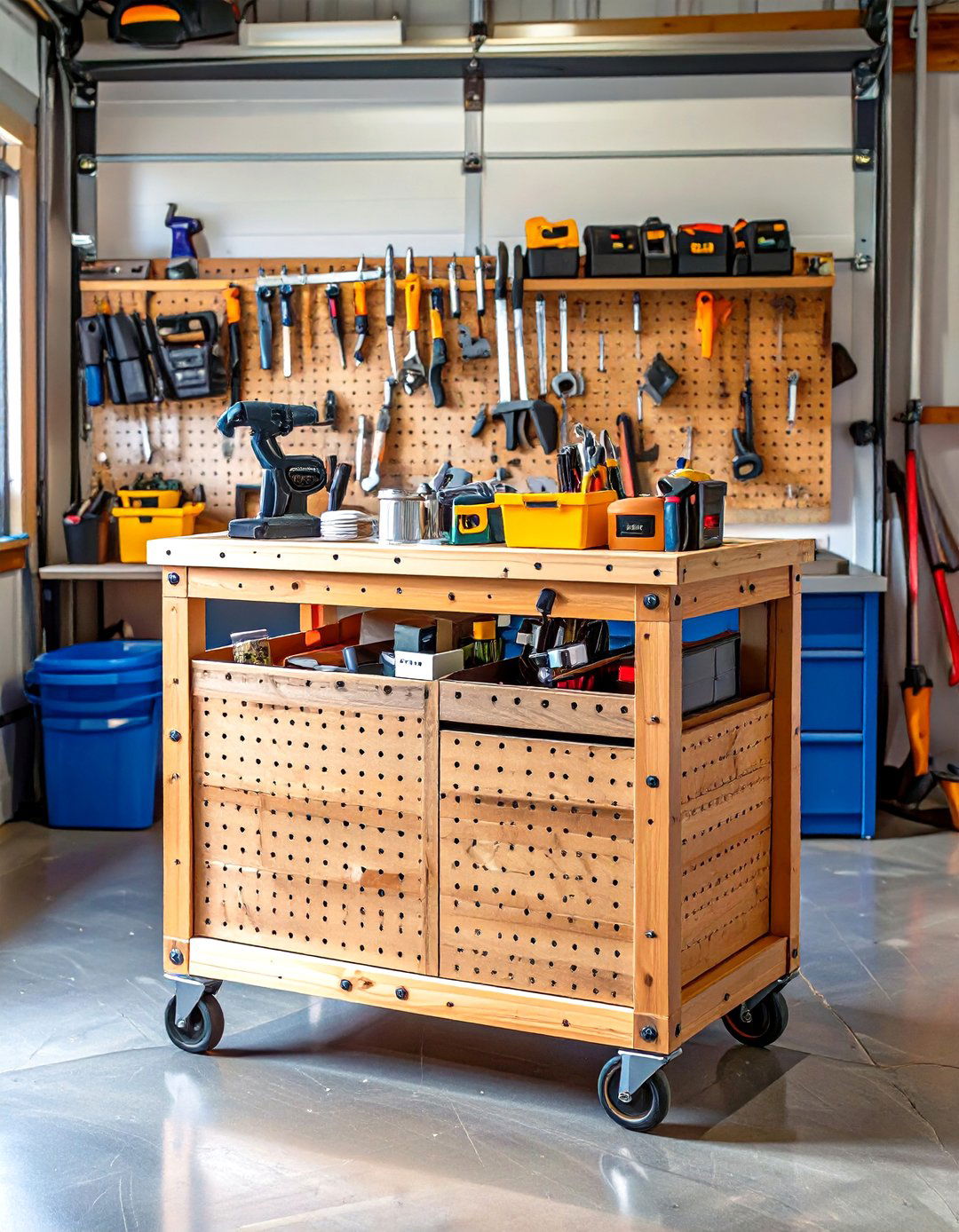 The Mobile Pegboard Cart Station - 30 garage pegboard ideas