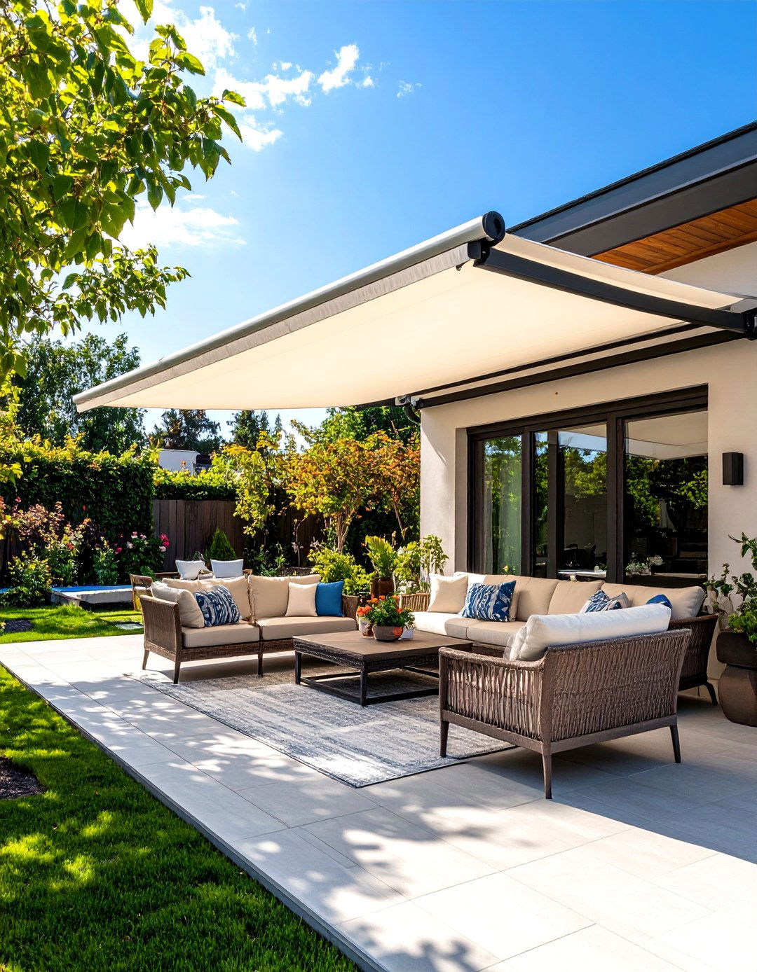 The Modern Awning with Wind Sensors - 30 backyard awning ideas