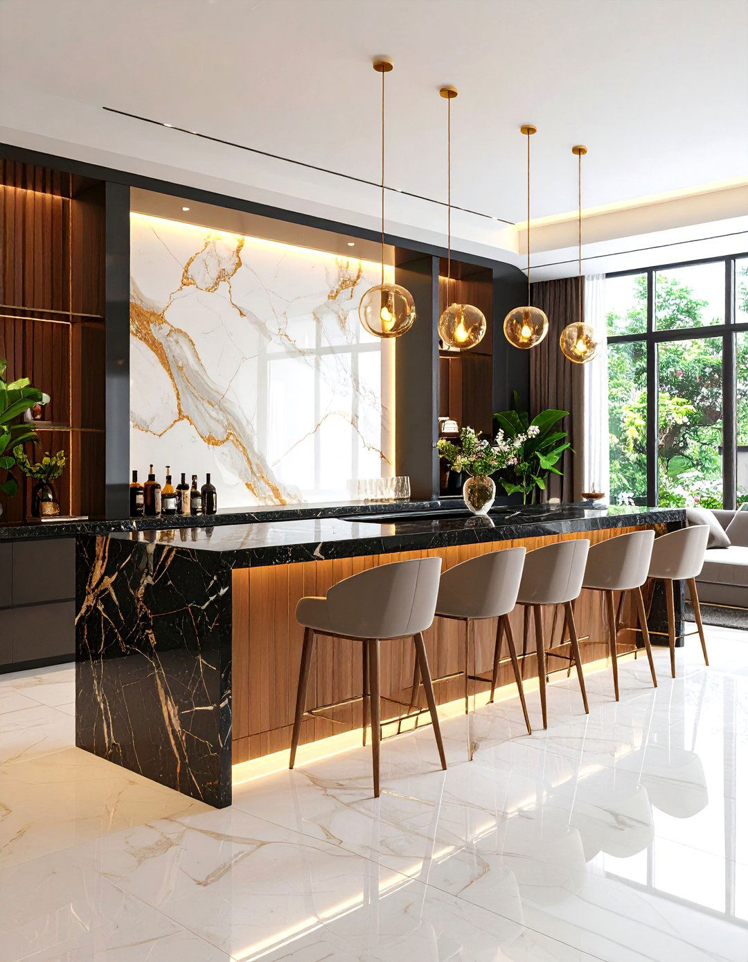 The Modern Backlit Panel Bar - 30 living room bar ideas
