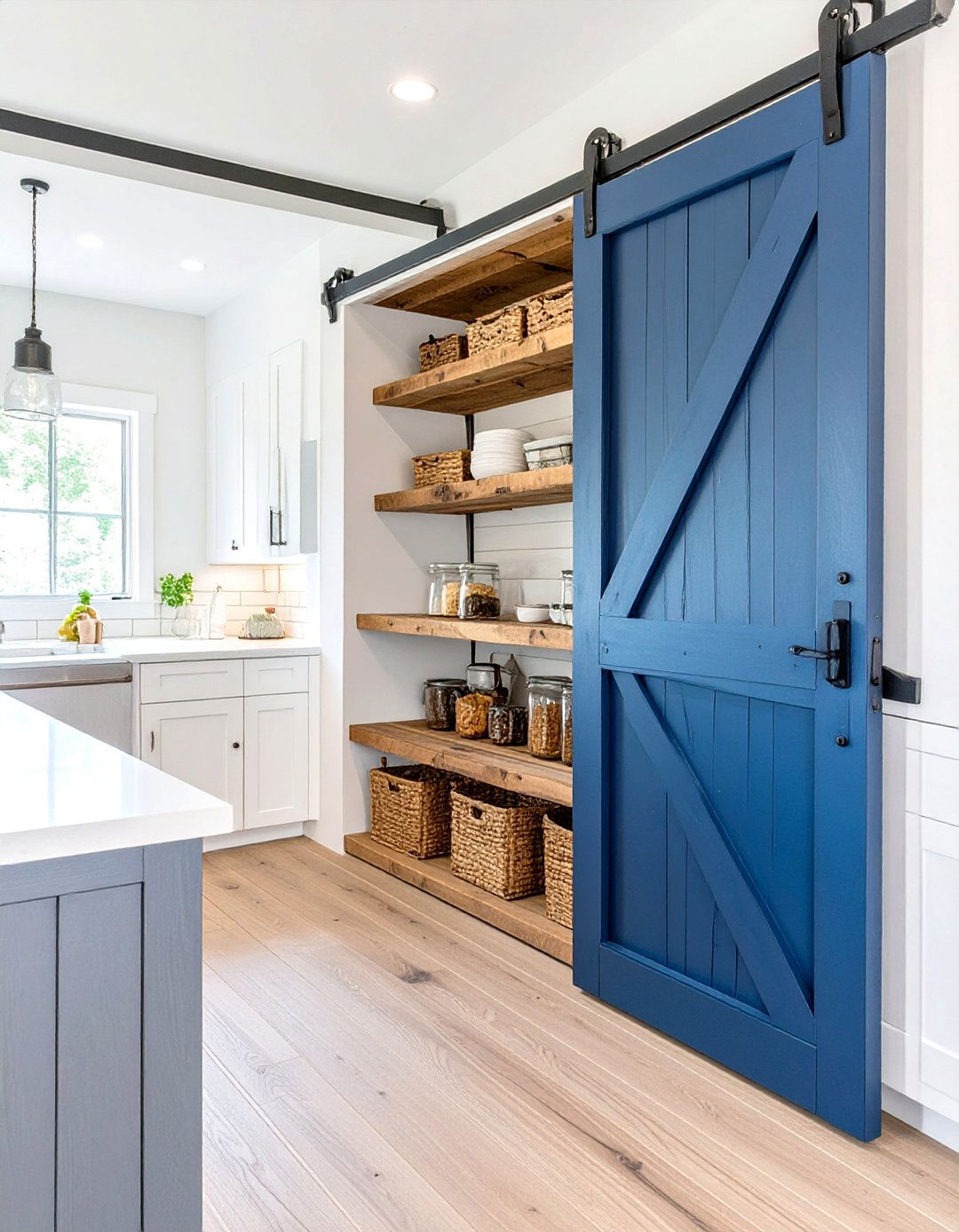 The Modern Barn Door Pantry - 30 hidden small walk in pantry ideas