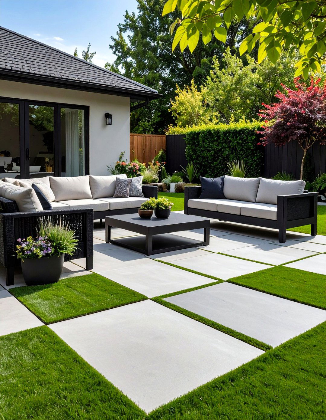 The Modern Checkerboard Patio - 30 backyard ideas with pavers and turf