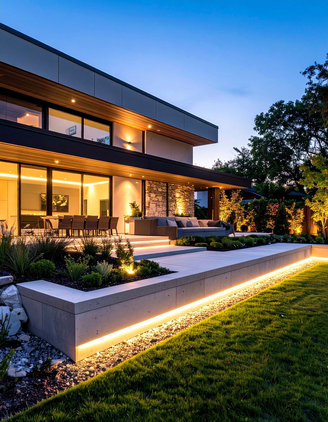 The Modern Concrete Wall Design - 30 down sloped backyard ideas