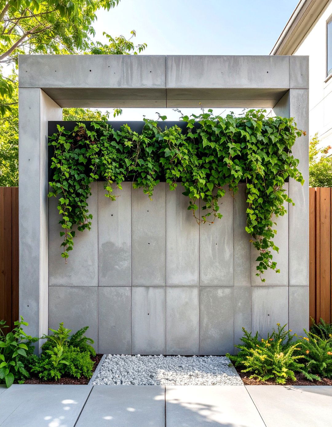 The Modern Concrete Wall and Planter - 30 backyard privacy ideas