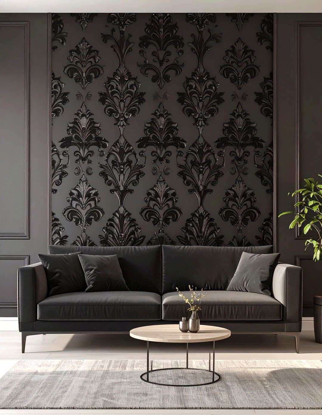 The Modern Damask Gothic Accent Wall - 30 modern gothic interior design ideas