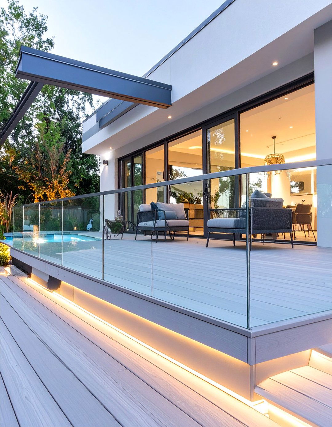 The Modern Deck with Glass Panel Railings - 30 deck ideas for above ground pools