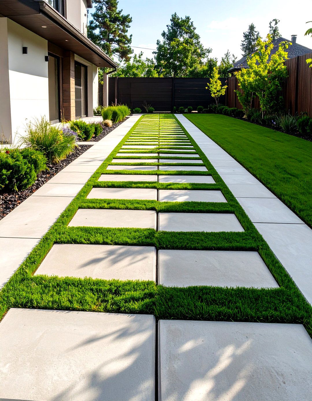The Modern Driveway with Turf Strips - 30 backyard turf ideas