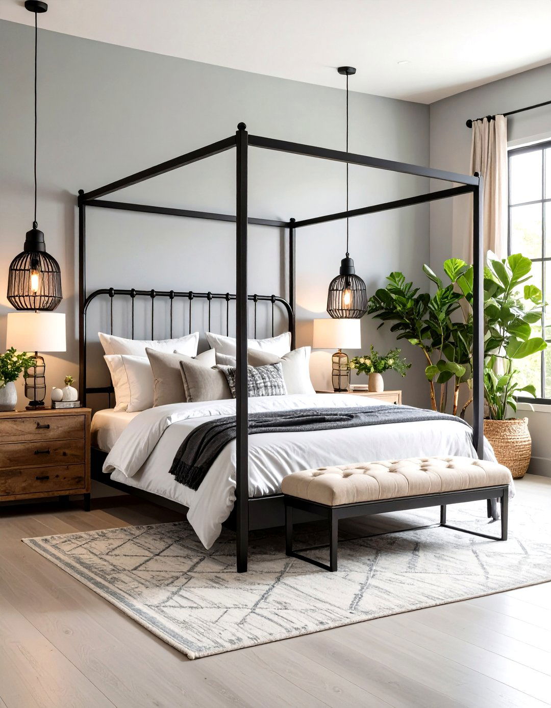 The Modern Farmhouse Bedroom with Metal Accents - 30 farmhouse master bedroom ideas