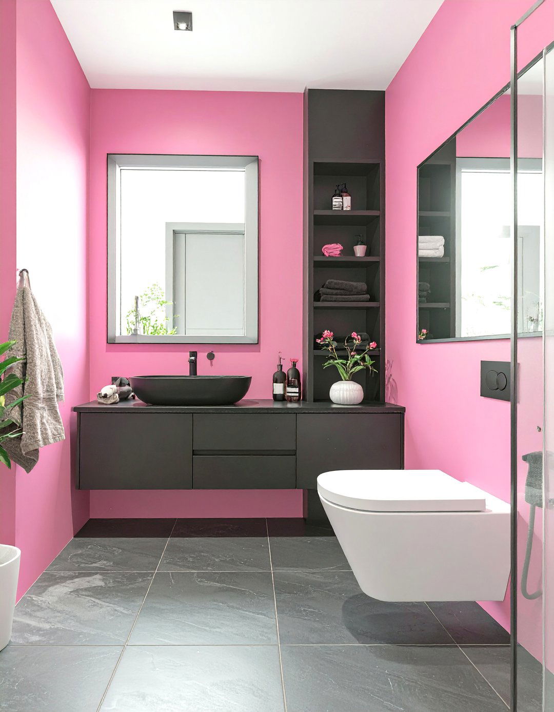 The Modern Fuchsia and Black Bathroom - 30 colorful bathroom ideas