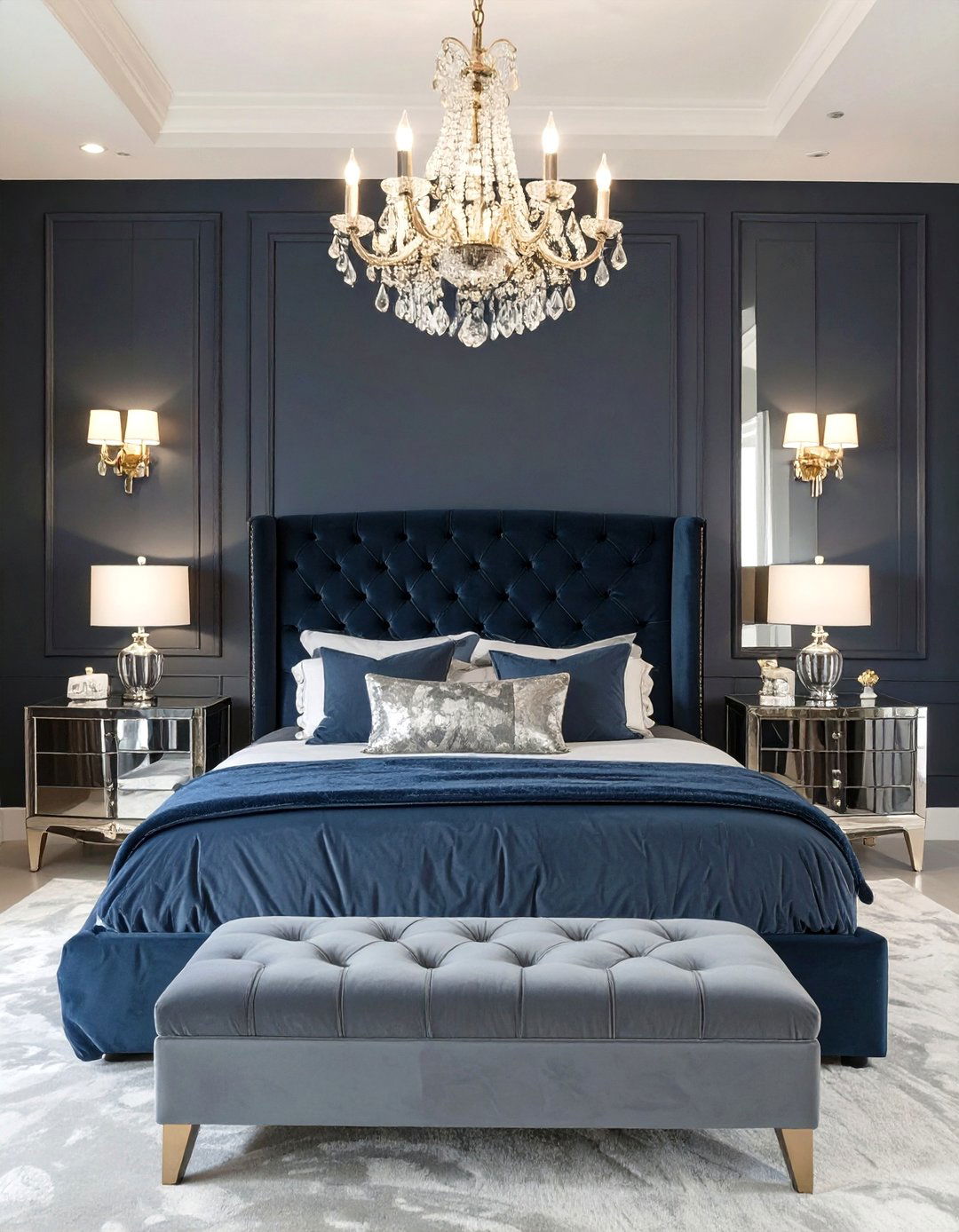 The Modern Glamour Bedroom - 30 navy blue and grey bedroom ideas
