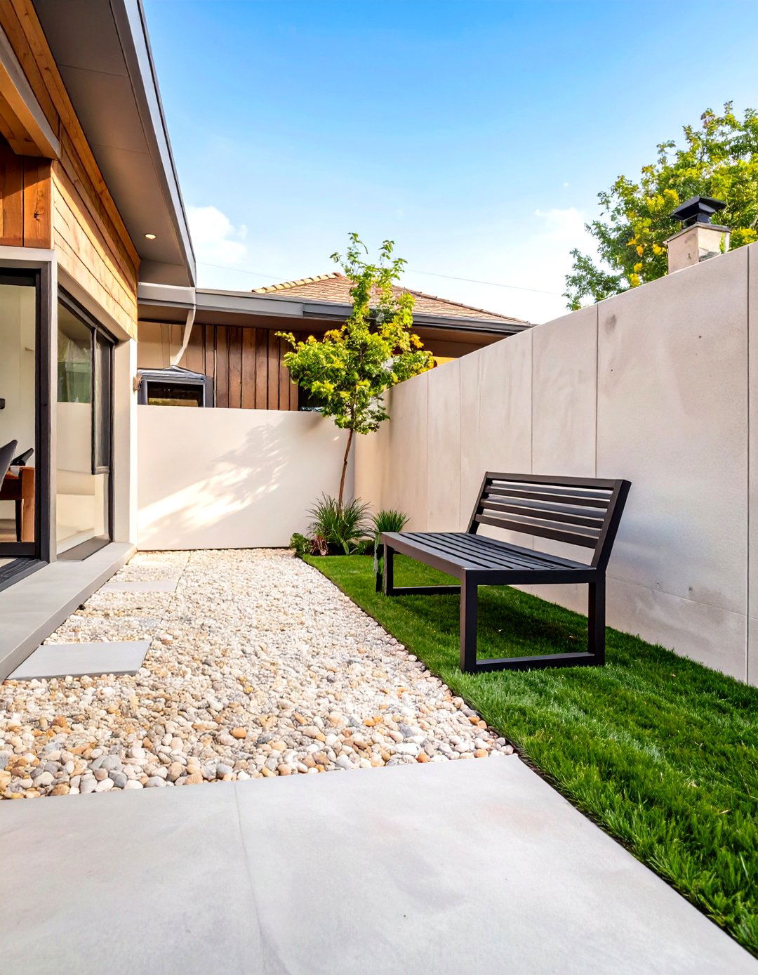 The Modern Gravel and Grass Backyard - 30 cheap backyard makeover ideas