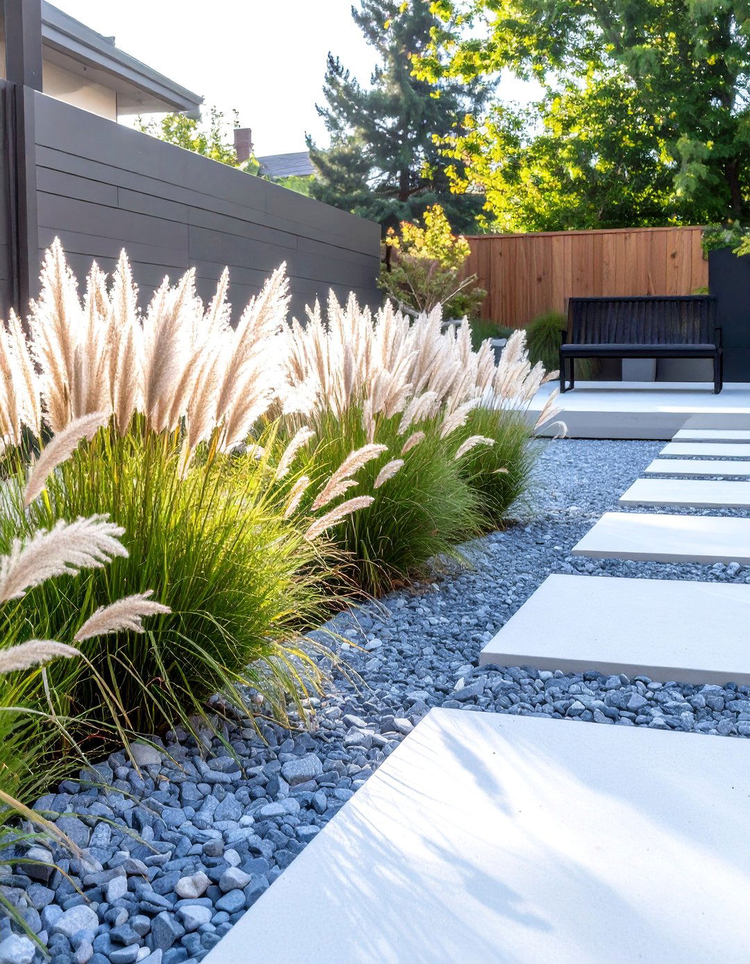 The Modern Gravel and Grass Garden - 30 low maintenance garden ideas