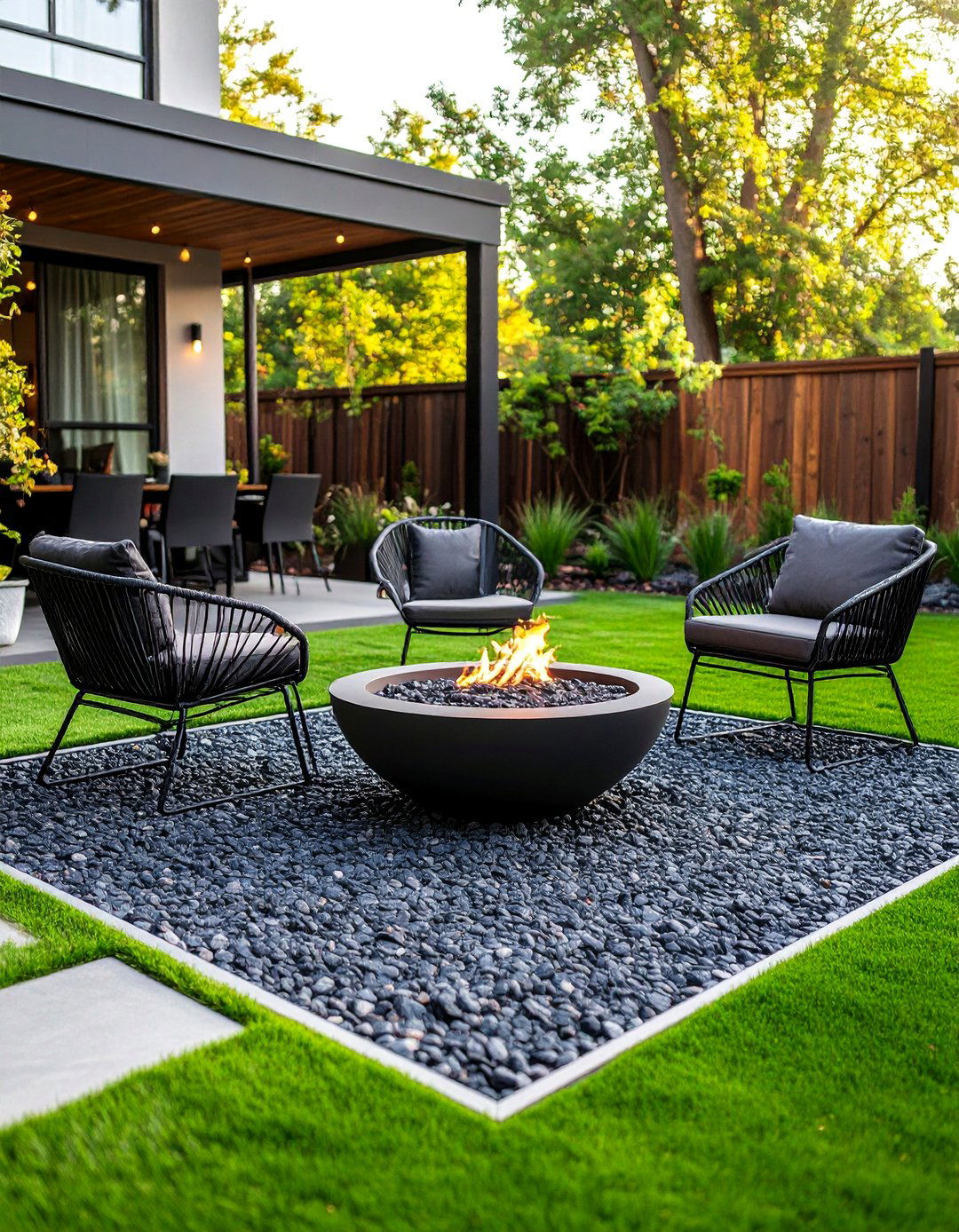The Modern Gravel and Grass Patio - 30 backyard ideas for small yards