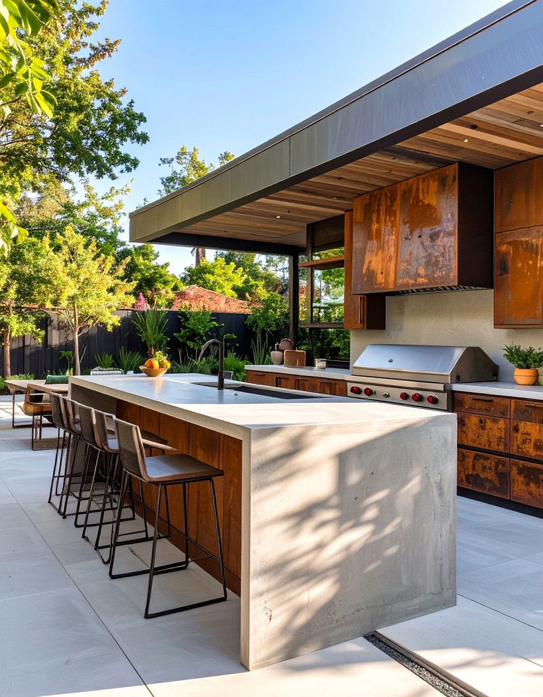 The Modern Industrial Outdoor Kitchen with Corten Steel - 30 ai outdoor kitchen design ideas
