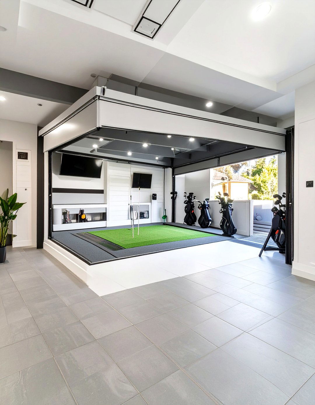 The Modern Minimalist Garage Golf Simulator - 30 garage golf simulator ideas