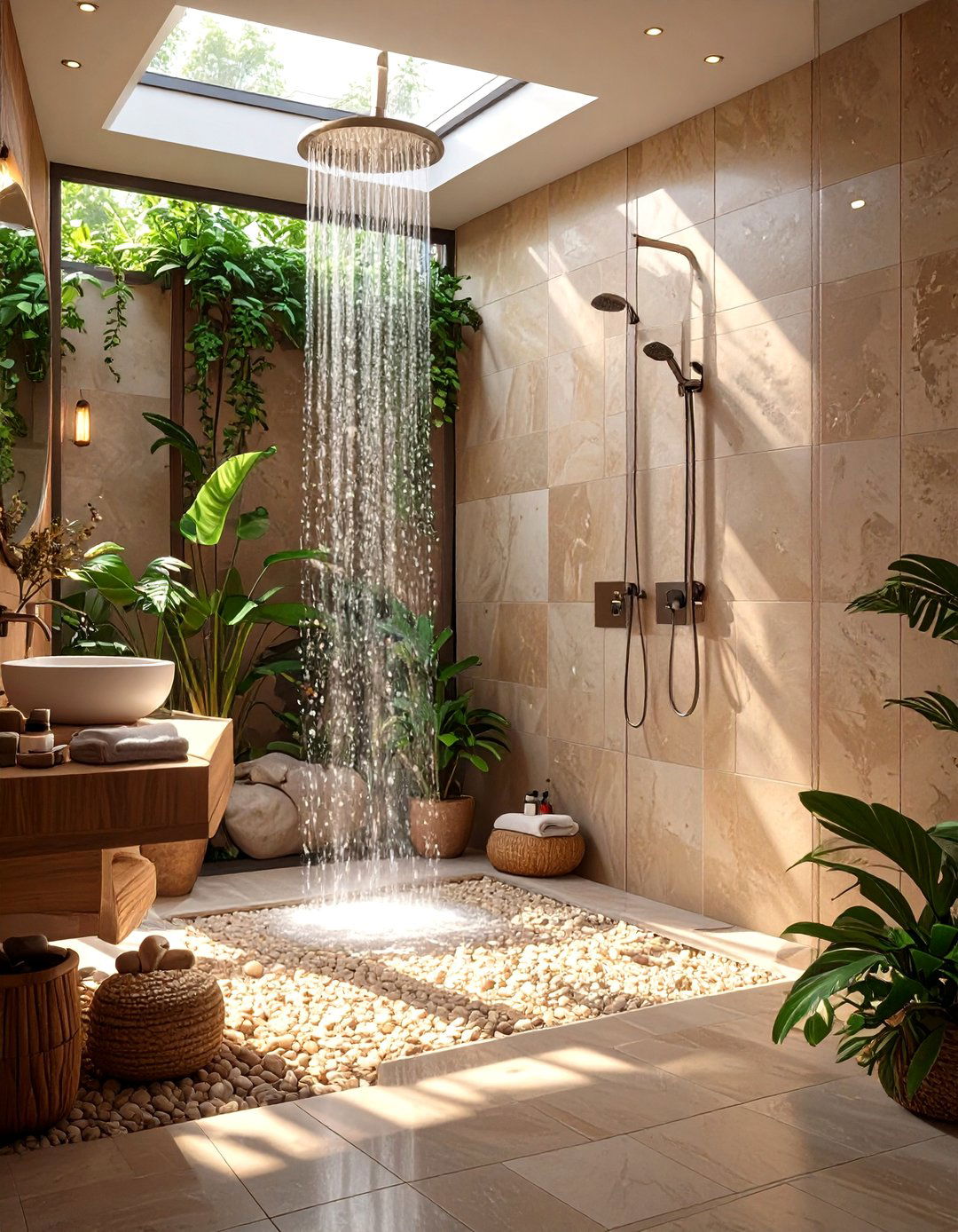 The Modern Organic Bathroom with Pebble Tiles - 30 bathroom tile inspiration