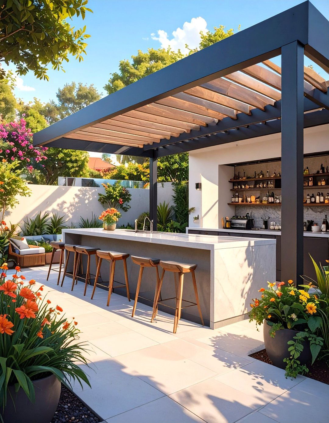 The Modern Pergola Covered Outdoor Bar - 30 modern outdoor bar ideas