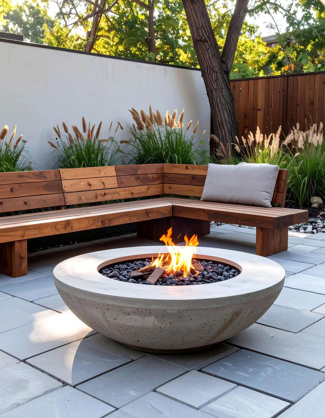 The Modern Rustic Concrete Bowl Fire Pit - 30 country backyard rustic fire pit ideas