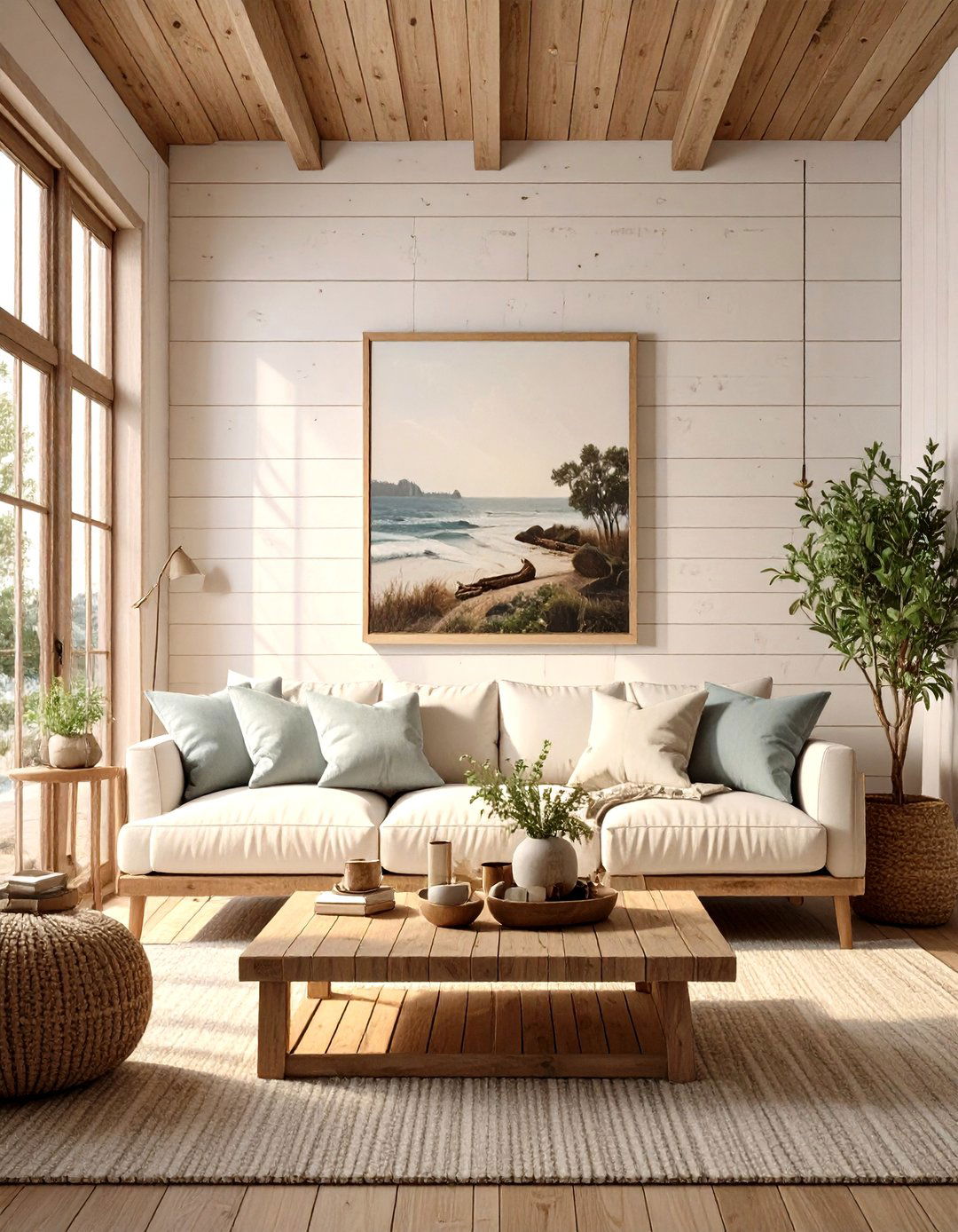 The Modern Shiplap Wall Living Room - 30 modern coastal living room ideas