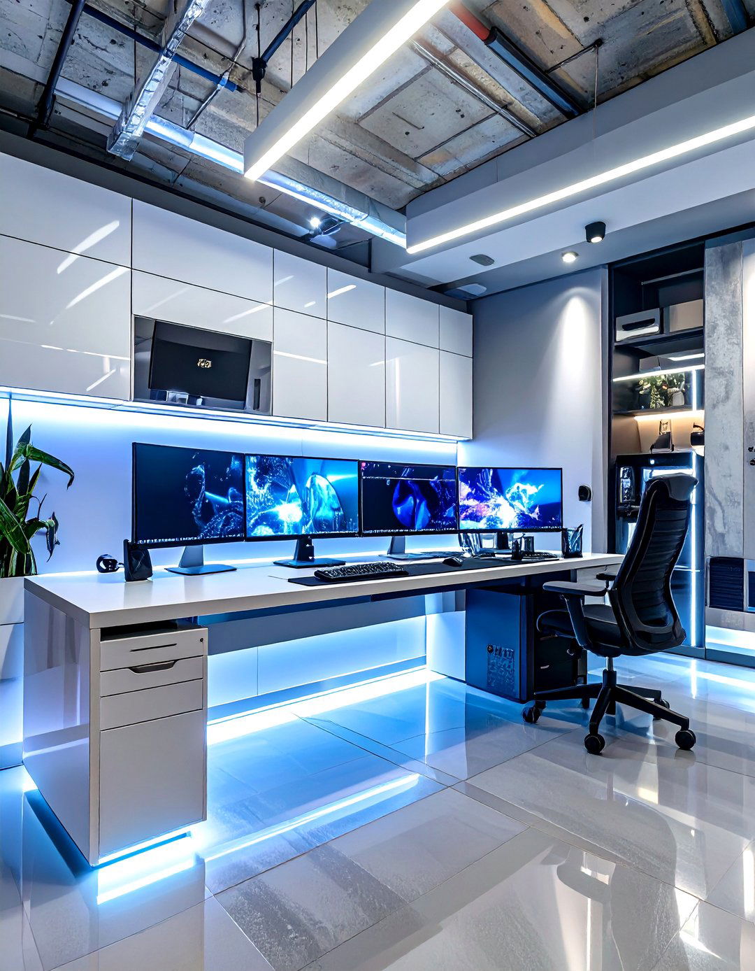 The Modern Tech Hub Basement Office - 30 basement office ideas