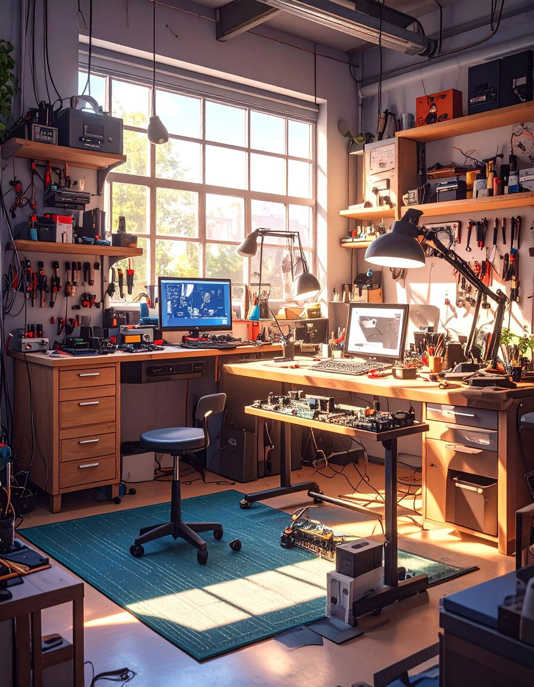 The Modern Tech and Electronics Bench - 30 diy garage workshop ideas