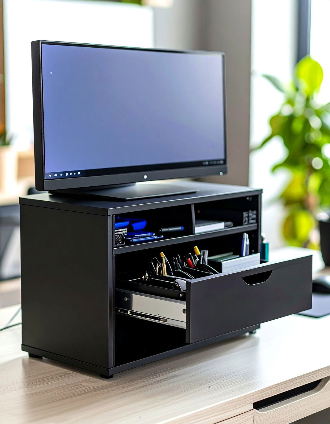 The Monitor Stand with Drawers - 30 dorm storage ideas