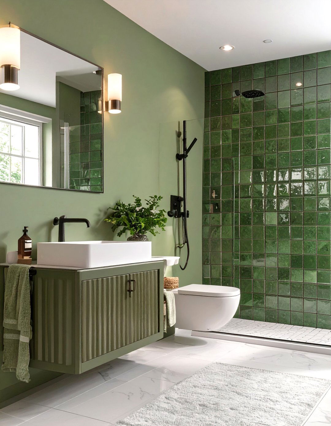 The Monochromatic Earthy Green Bathroom - 30 bathroom color ideas 2025