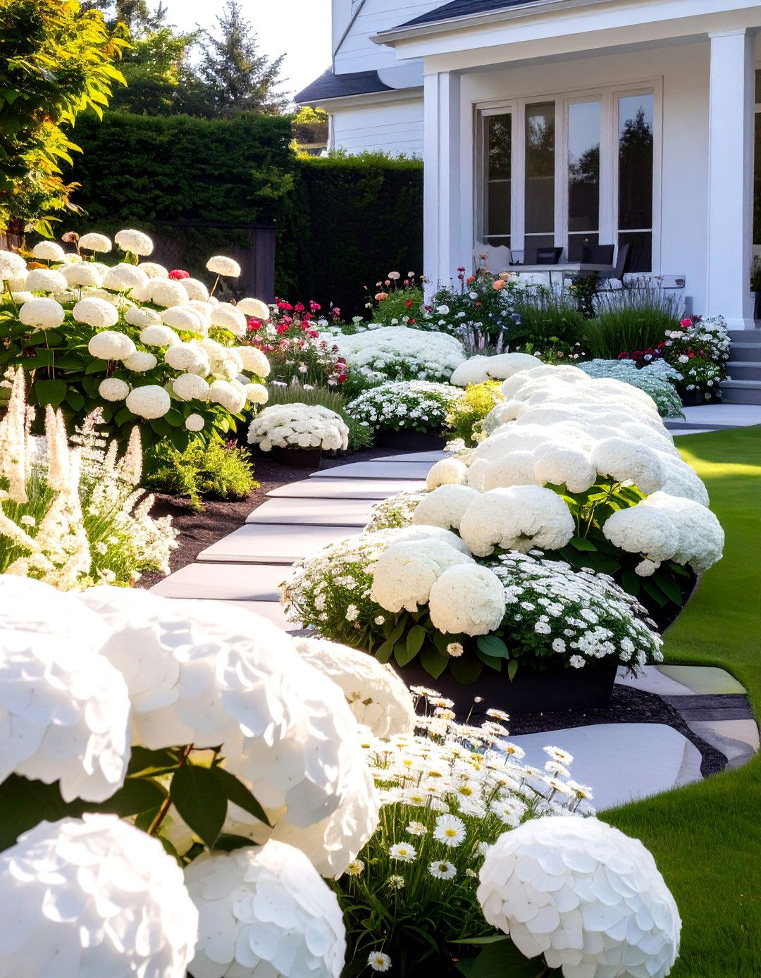 The Monochromatic Flower Bed - 30 cheap backyard makeover ideas