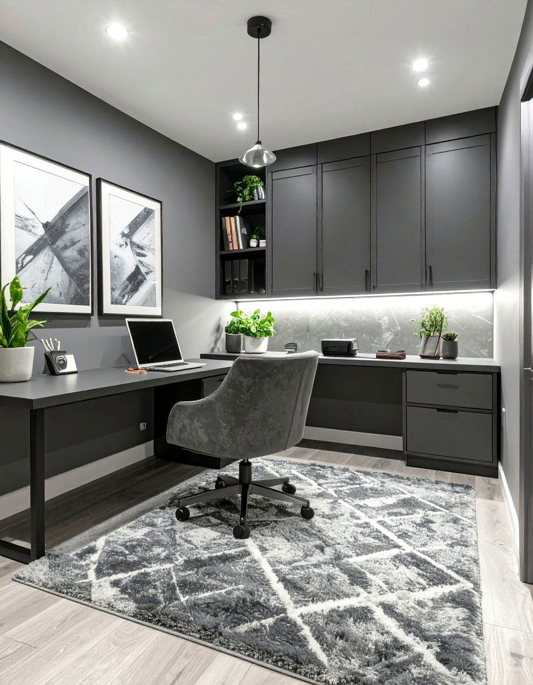 The Monochromatic Gray Basement Office - 30 basement office ideas no windows
