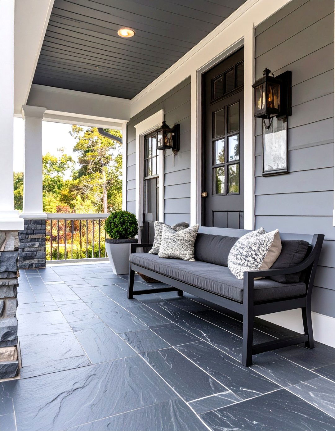 The Monochromatic Gray Front Porch - 30 modern small front porch ideas