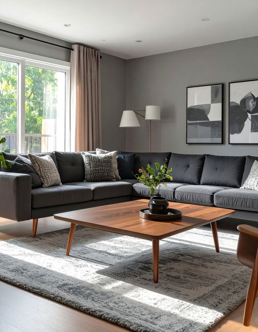 The Monochromatic Gray Living Room - 30 mid century living room ideas