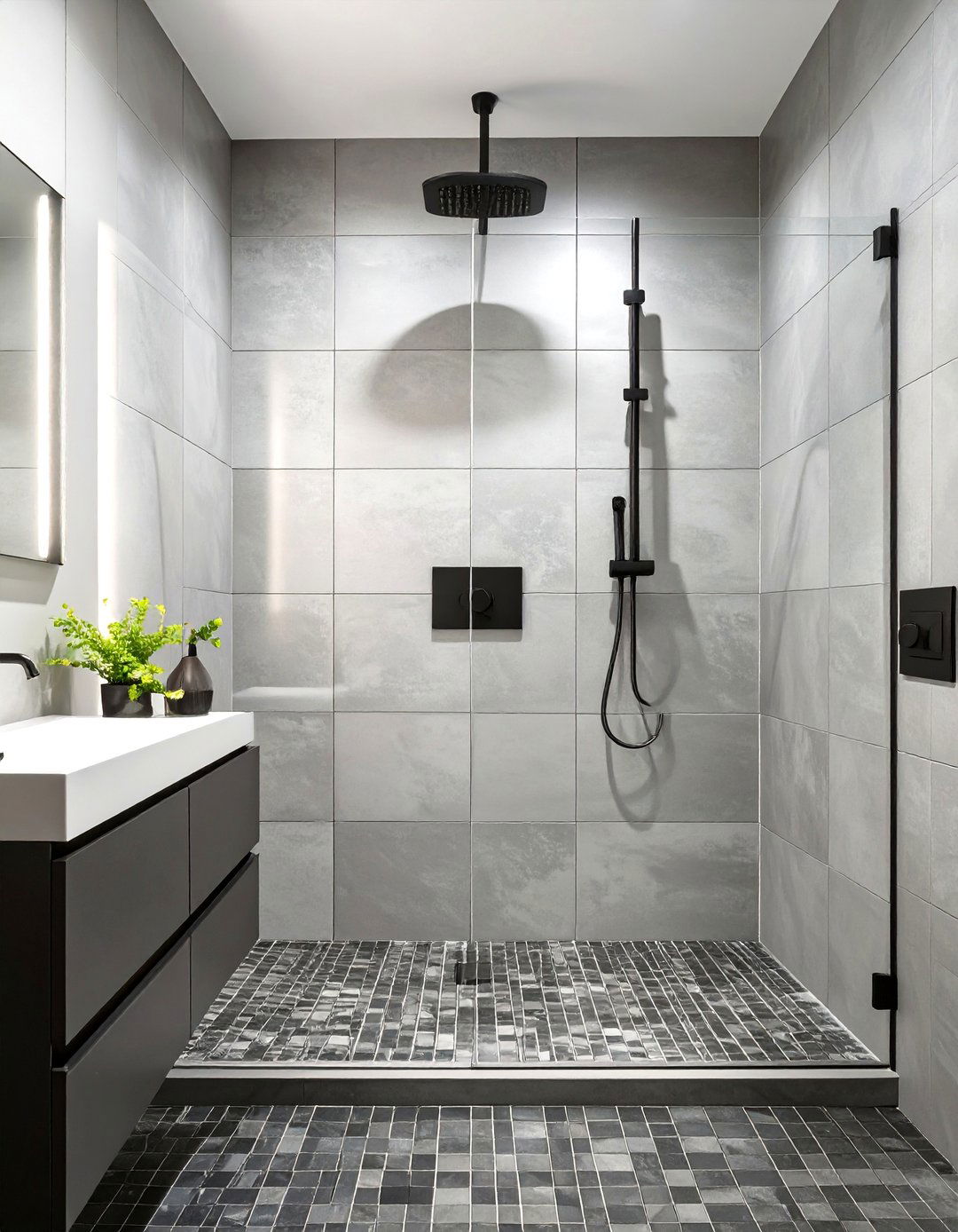 The Monochromatic Grayscale Palette - 30 doorless walk-in shower ideas