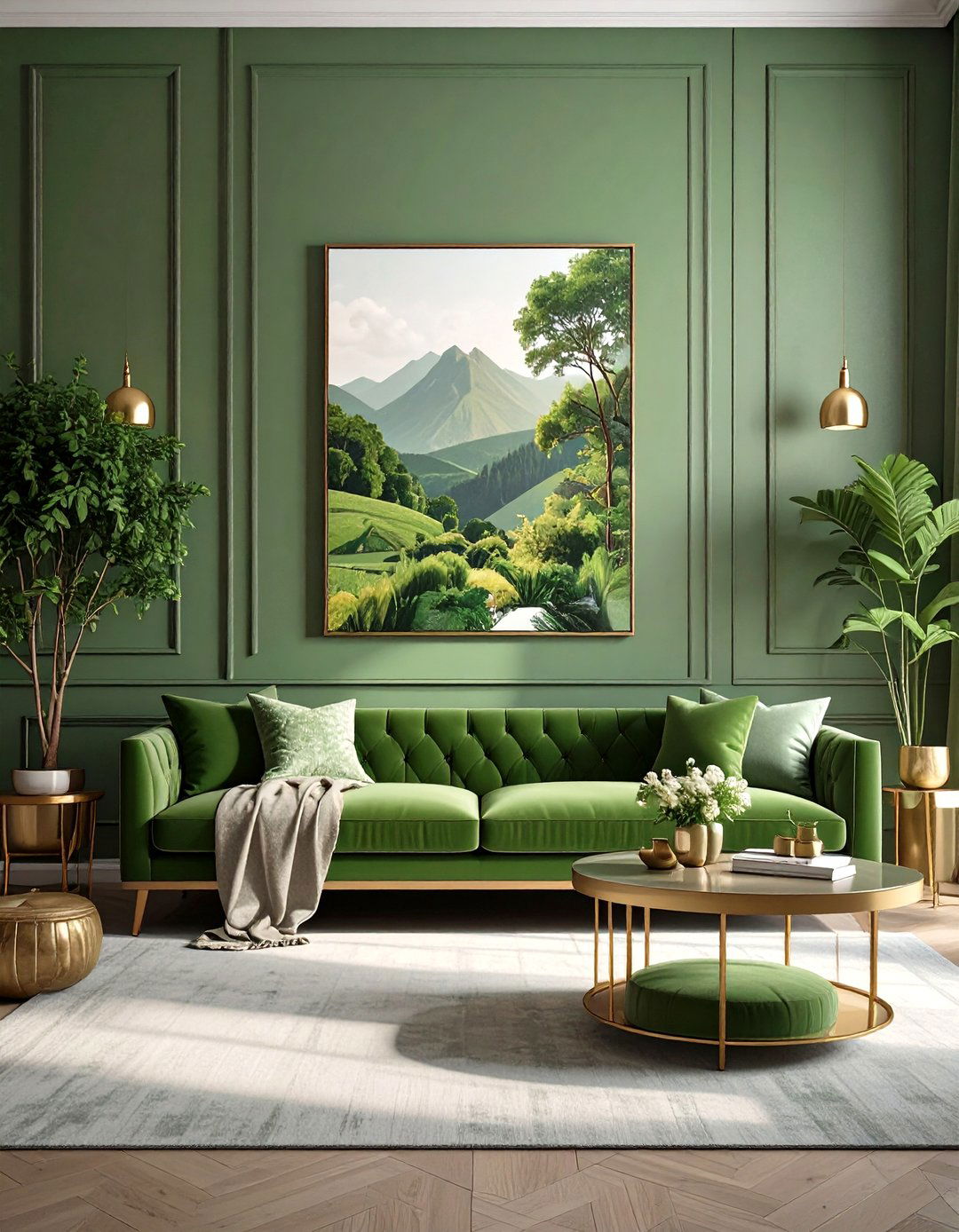 The Monochromatic Green Living Room - 30 olive green sofa living room ideas