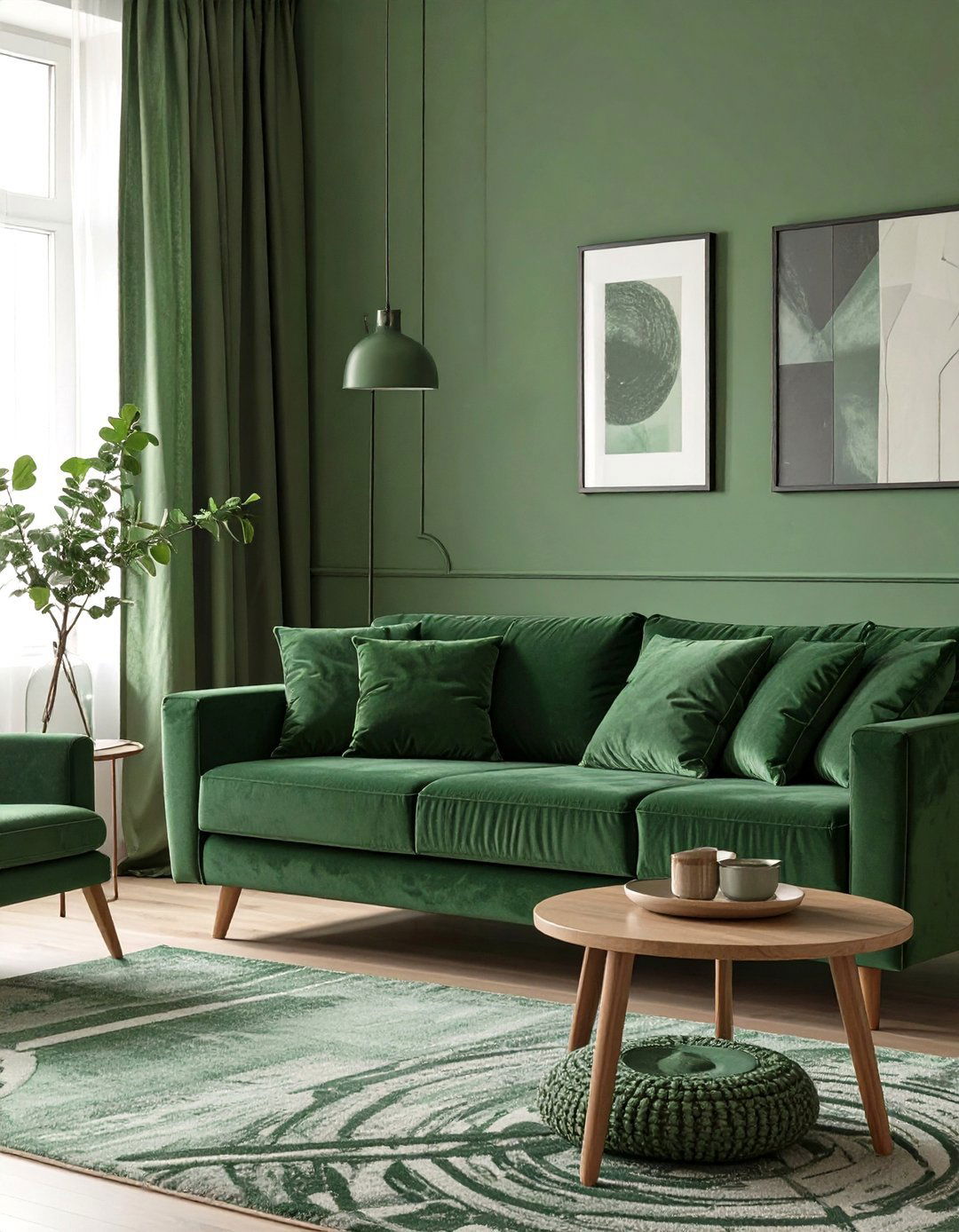 The Monochromatic Green Living Room - 30 dark green sofa living room ideas