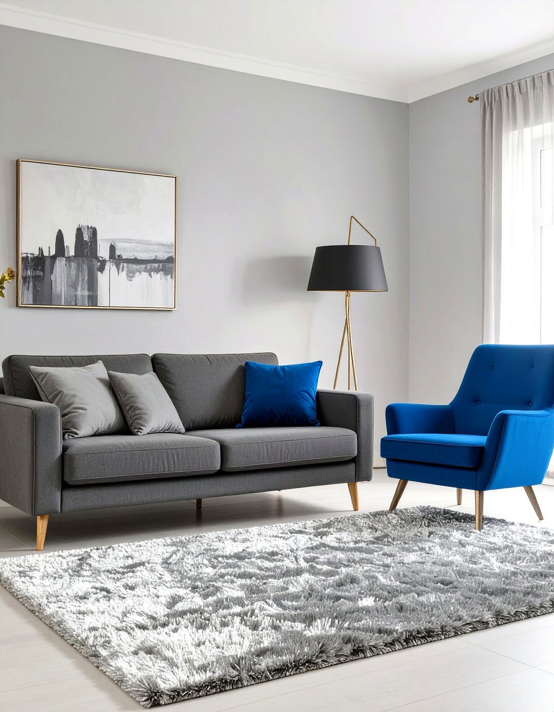 The Monochromatic Grey Living Room with Blue Accents - 30 blue and grey living room ideas