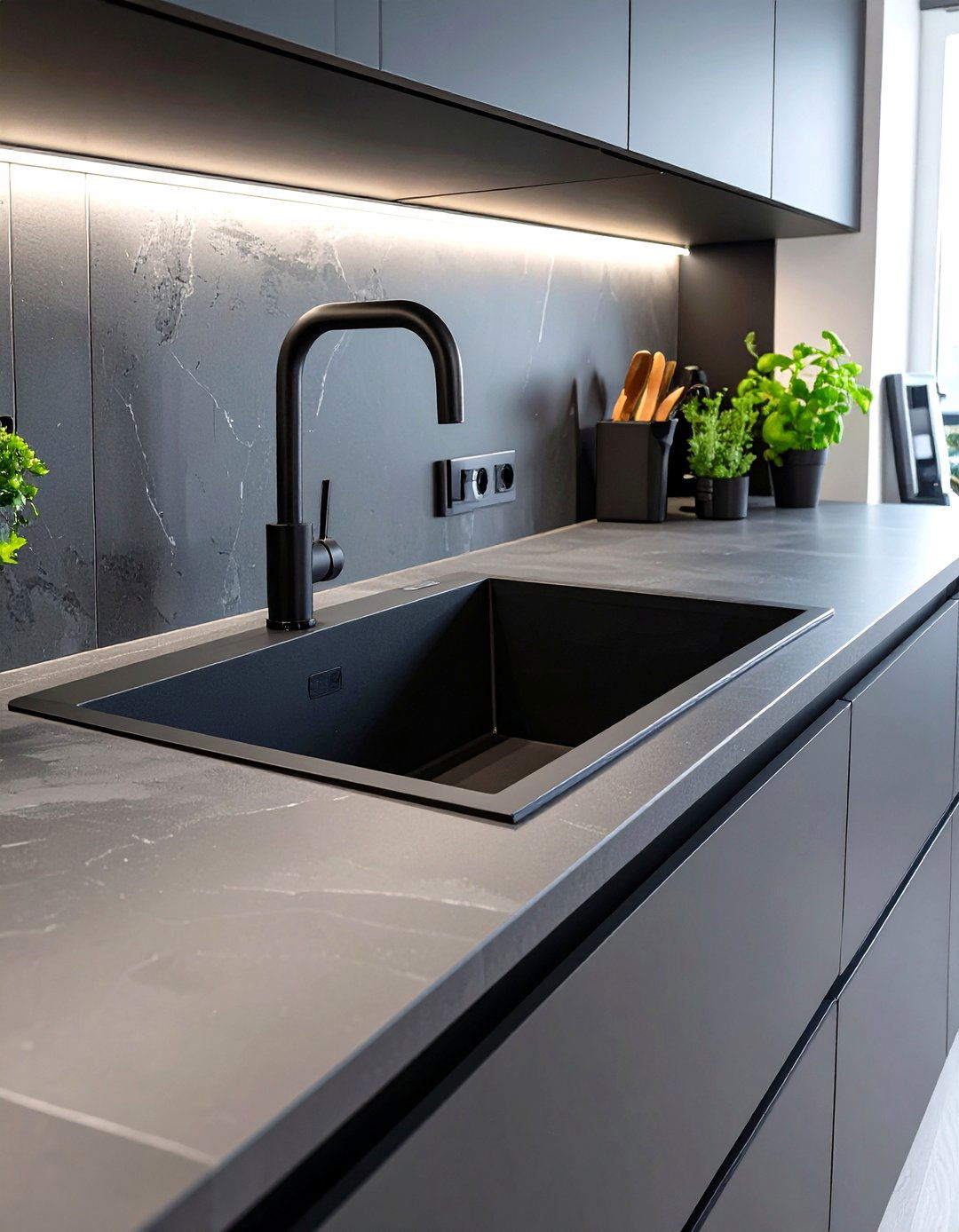 The Monochromatic Kitchen Sink and Countertop - 30 modern kitchen sink design ideas
