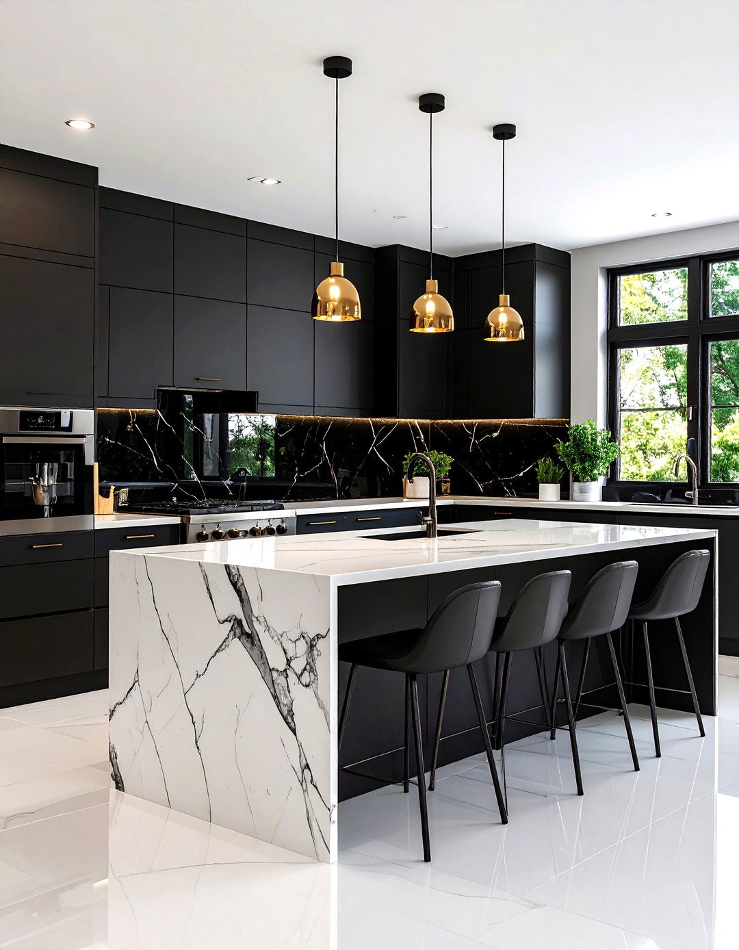 The Monochromatic Kitchen with High Gloss Black Tiles - 30 kitchen tile ideas