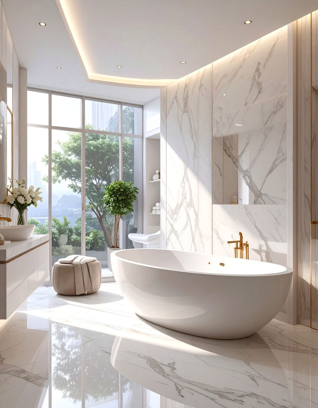 The Monochromatic Marble Spa - 30 ai spa bathroom design ideas