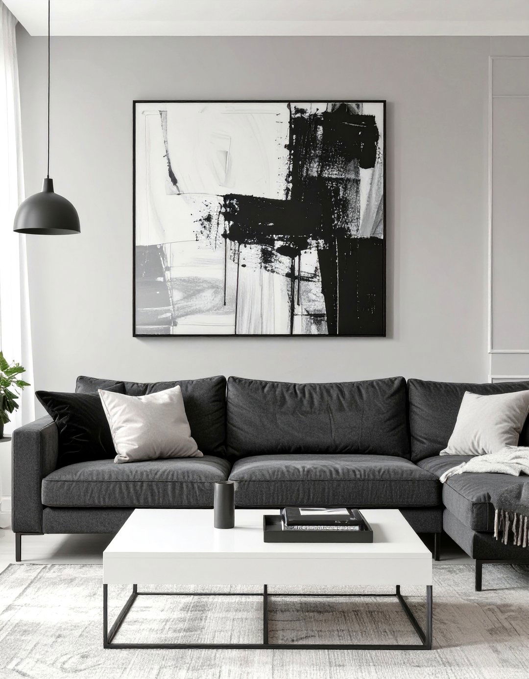 The Monochromatic Minimalist Living Room - 30 dark gray couch living room ideas