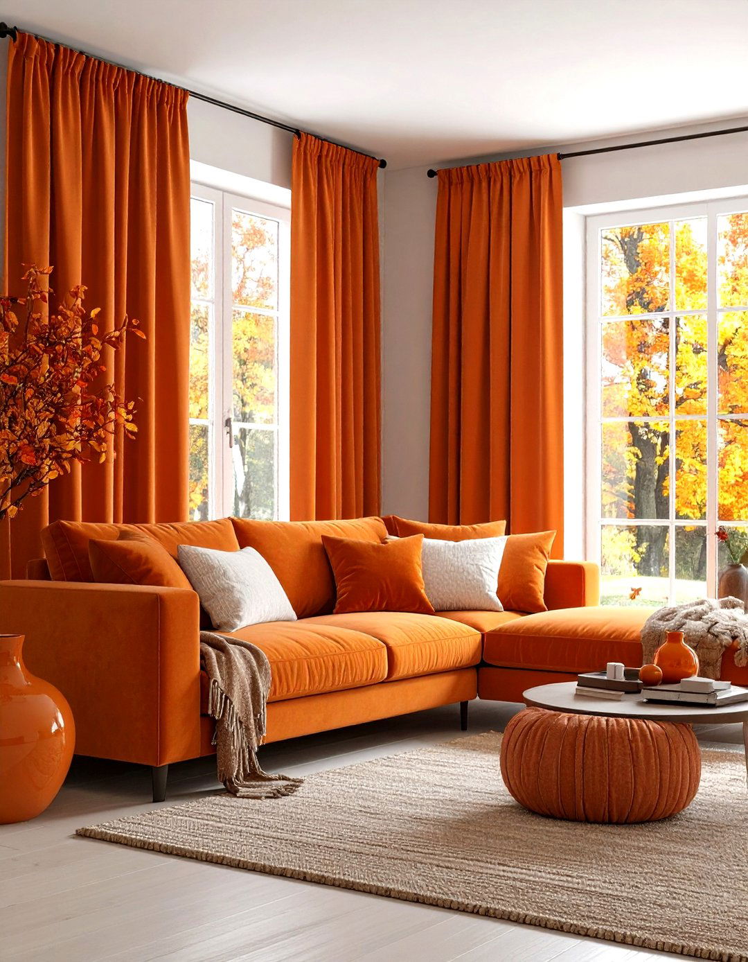 The Monochromatic Orange Living Room - 30 living room fall decor ideas