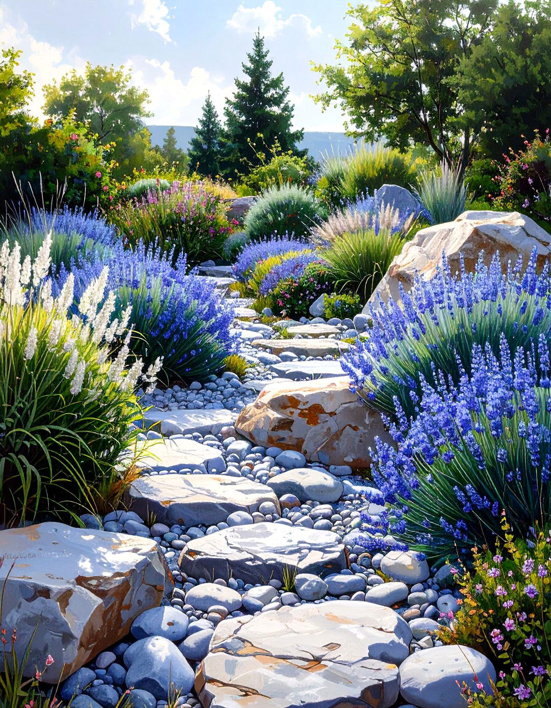 The Monochromatic Rock Garden - 30 low maintenance small rock garden ideas