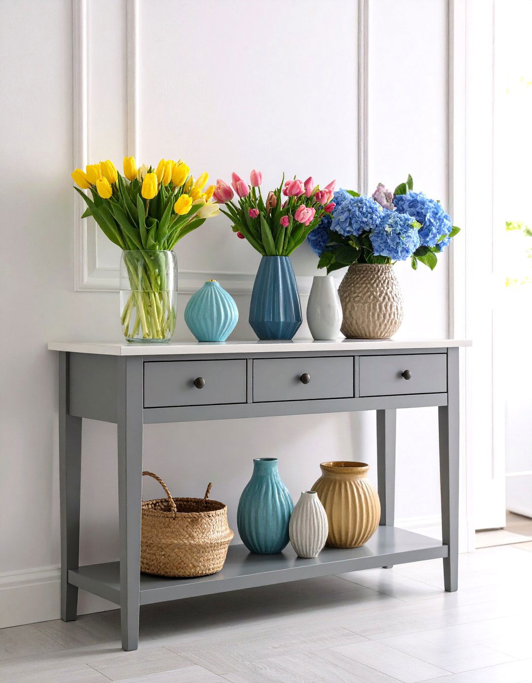 The Monochromatic Scheme - 30 entryway console table decor ideas