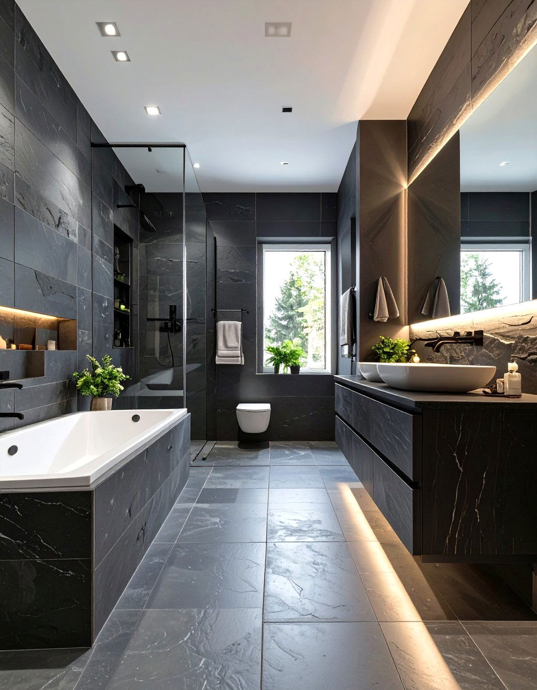 The Monochromatic Slate Bathroom - 30 moody bathroom ideas