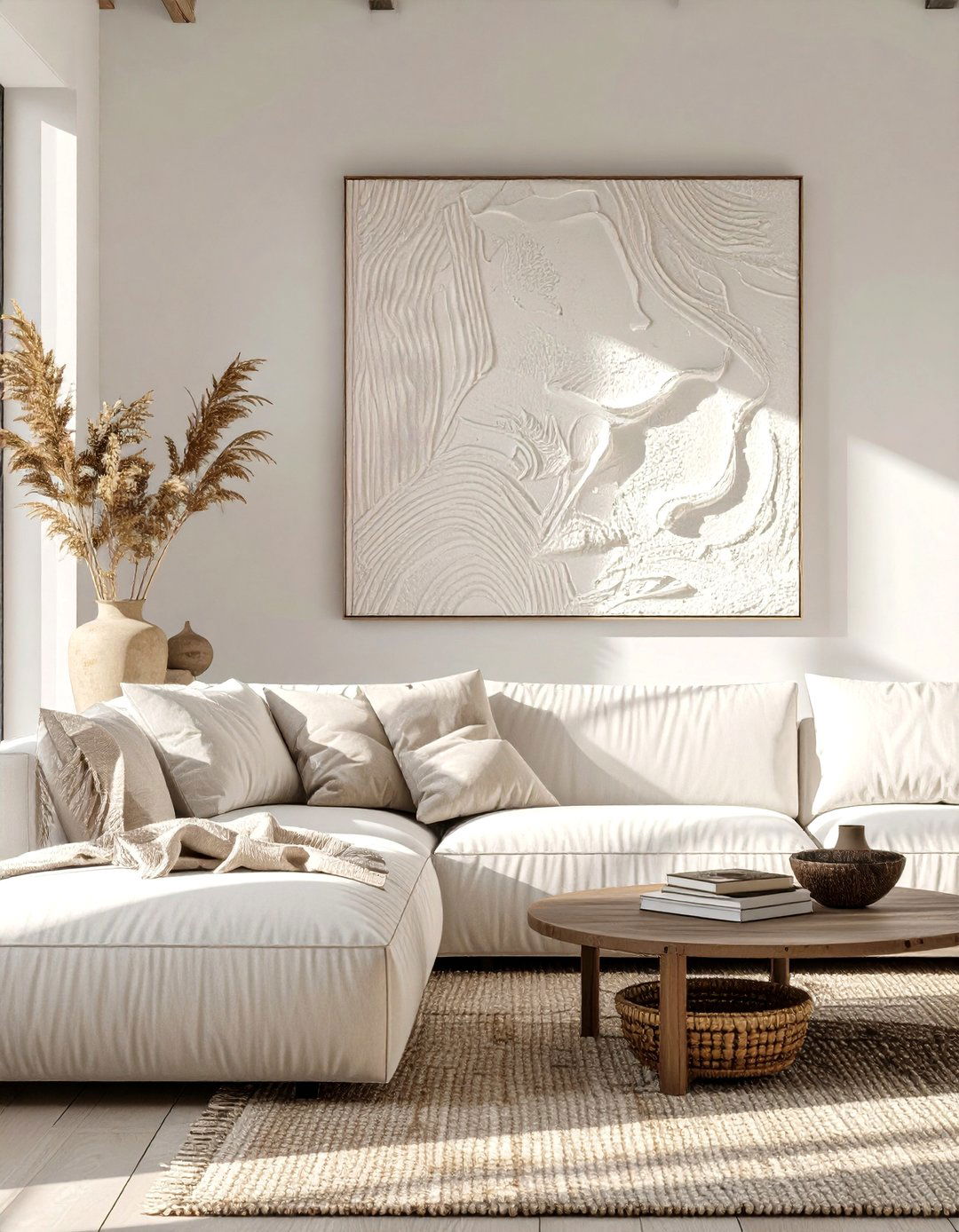 The Monochromatic Textural Art - 30 creative living room wall decor ideas