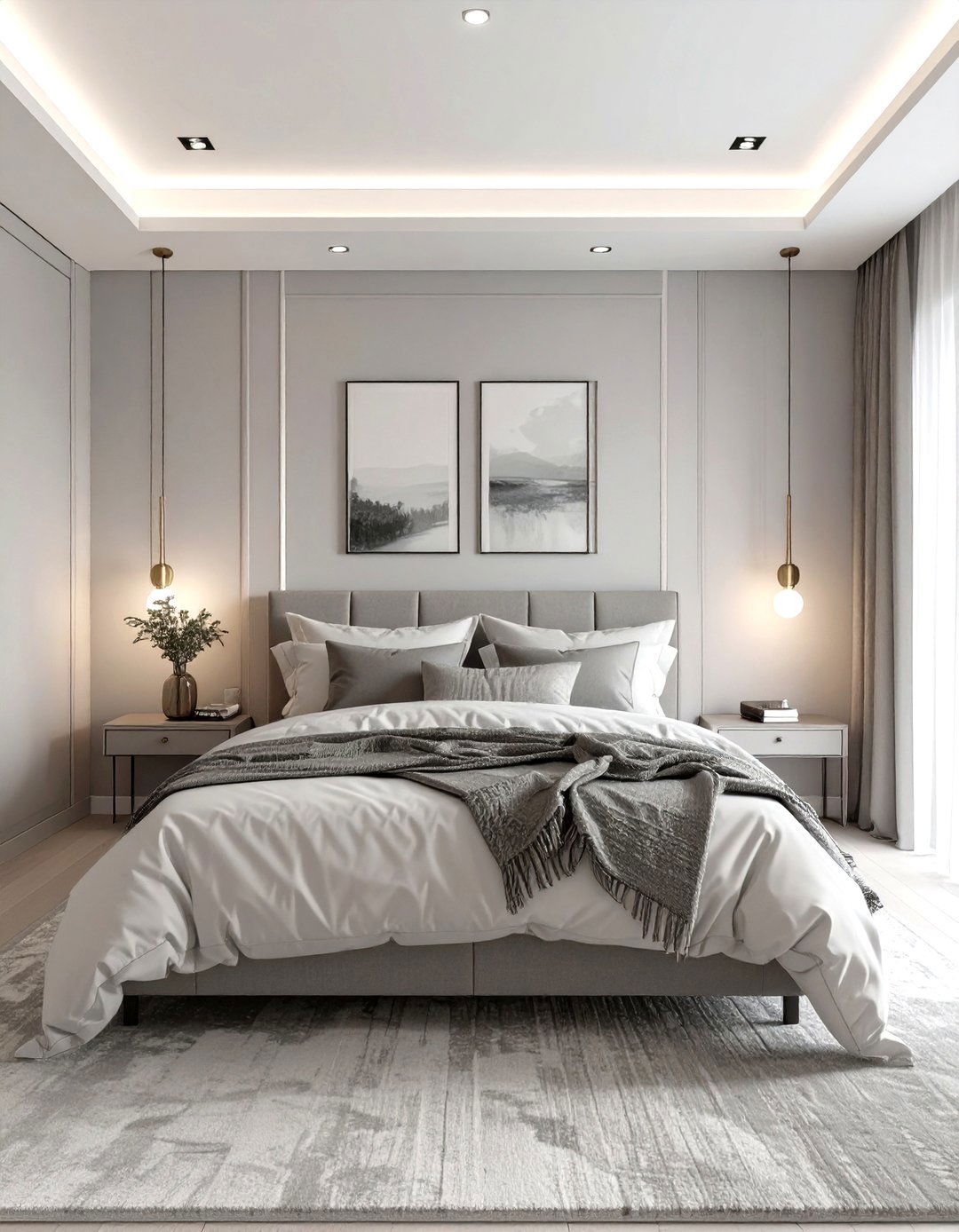The Monochromatic White and Grey Bedroom - 30 modern white bedroom ideas