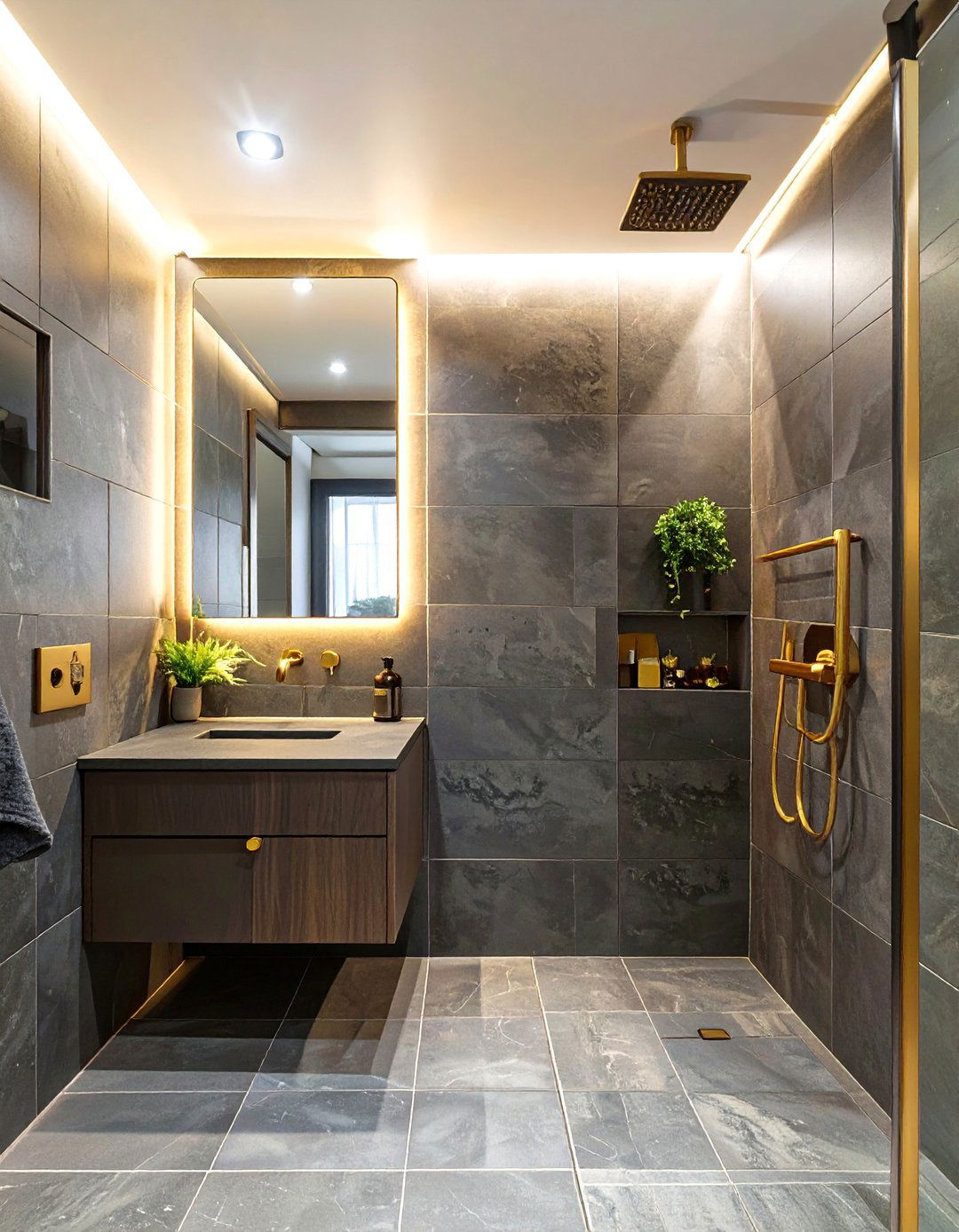 The Moody Dark Tiled Walk in Shower - 30 bathroom walk in shower ideas